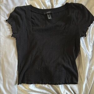 Forever 21 Black Ribbed Crop T-Shirt
